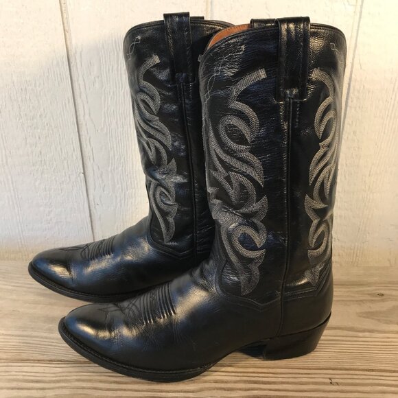 Dan Post Mens Black Leather Milwaukee Cowboy Western Boots Sz 10.5 EW DP2110R - Picture 2 of 13
